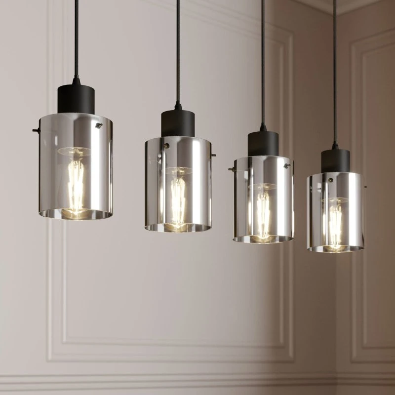 Lindby Lampada a Sospensione Kourtney Nero/Fumé - 4 Luci