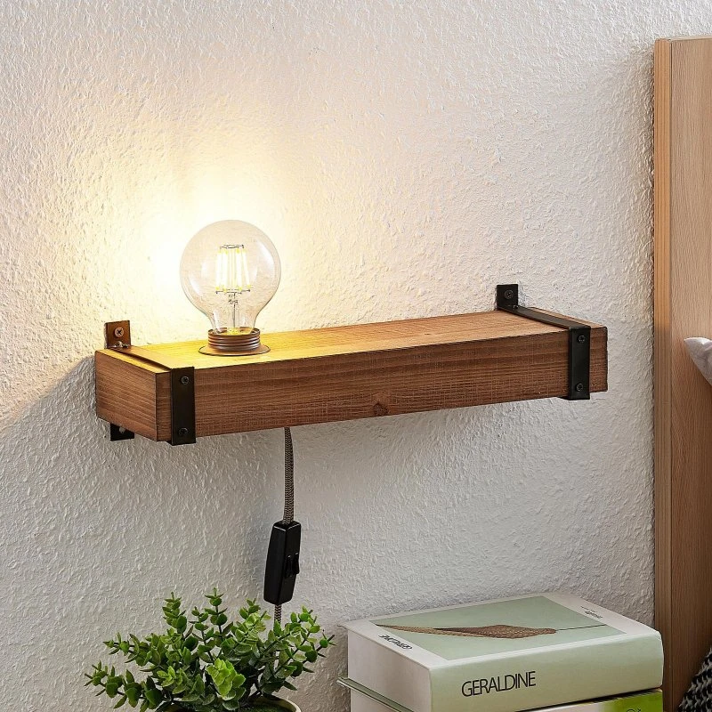 Applique Lindby Sverina Brown/Black in Legno con USB