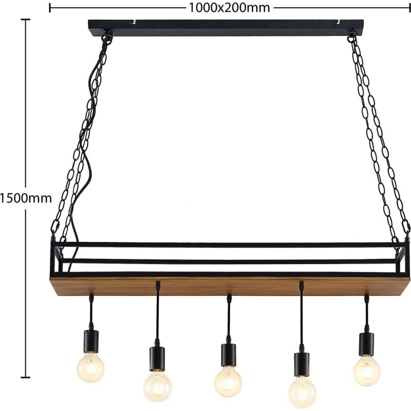 Lindby Kirista Lampada a Sospensione 5 Luci Wood/Black