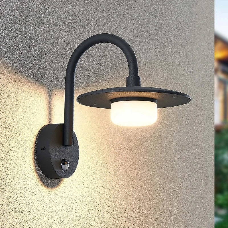Lucande Applique da Parete Esterna Zamalino con Sensore - Grigio Scuro