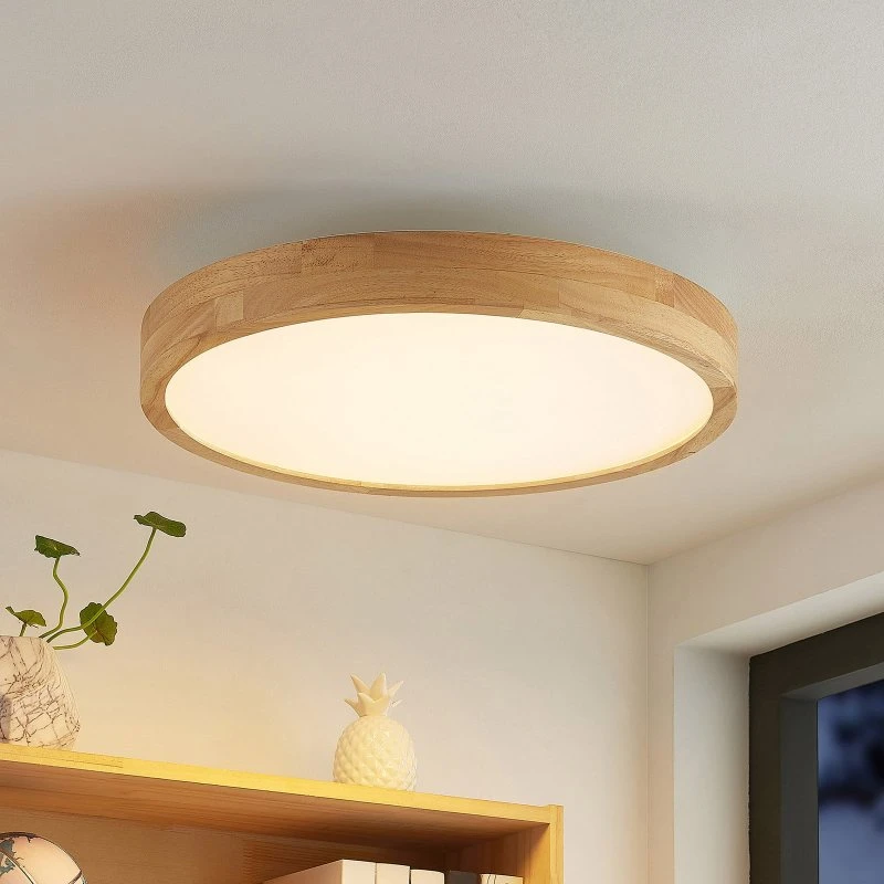 Plafoniera LED Lindby Lanira Ø 50 cm, Legno e CCT con Telecomando