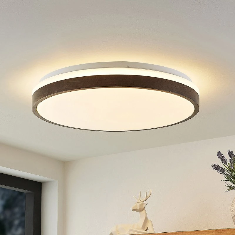 Plafoniera Lindby Hudsona Brown - Design in Legno e LED Dimmerabile