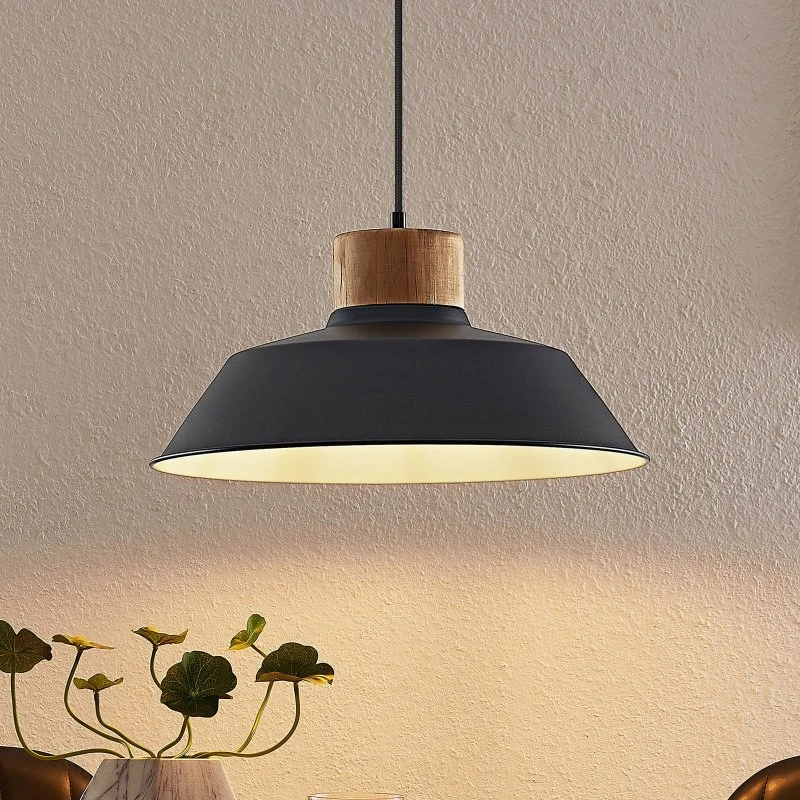 Lampada a Sospensione Lindby Nefeli Black - Metallo e Legno