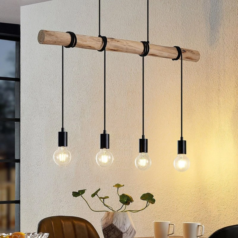 Lindby Ferris Lampada a Sospensione Wood/Black - 4 Luci