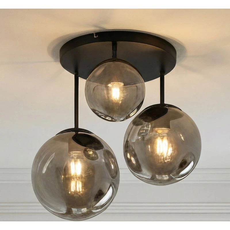 Plafoniera Lindby Teeja Fumo, 3 Luci, Vetro, Ø47cm