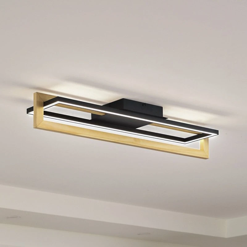 Lindby Holamu L86 Plafoniera LED Nero e Legno