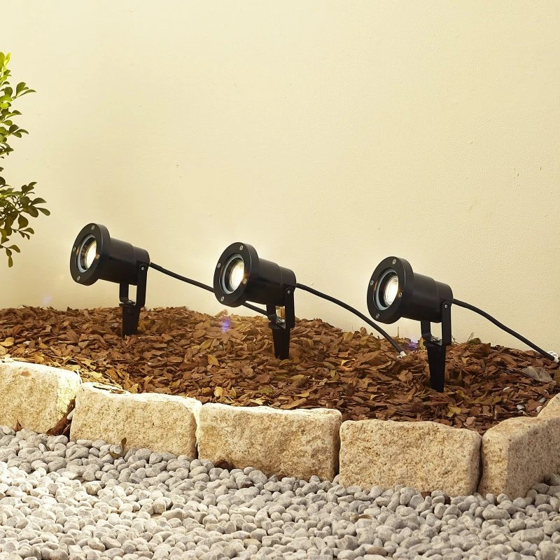 Lindby Thorgal Lampada da Giardino con Lancia Ø9,8 cm - Set 3pz Nero