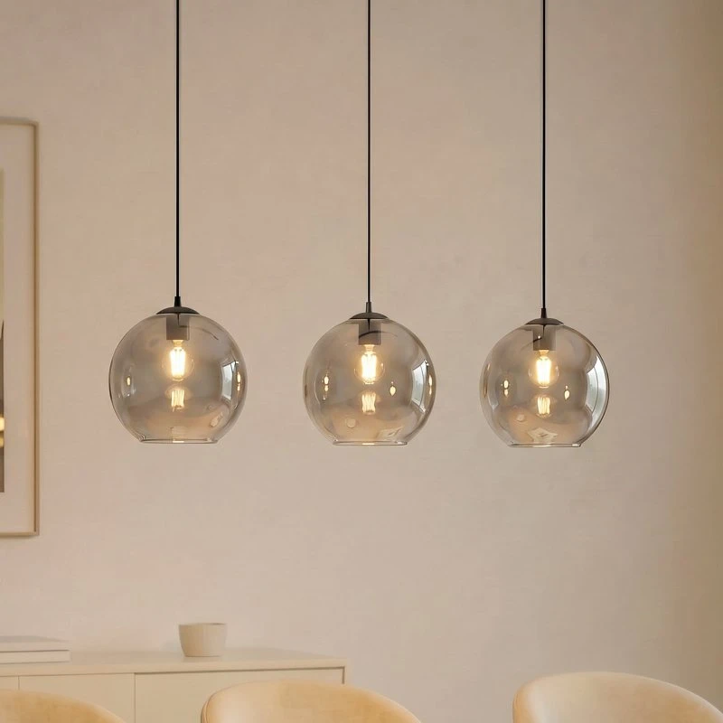 Lucande Lampada a sospensione Brillar, 3 luci, 128 cm, grigio fumo