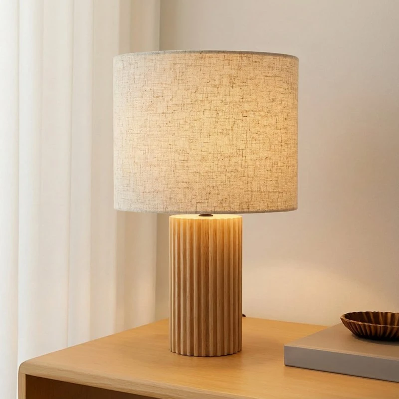 Lindby Lampada da Tavolo Kimiko in Legno e Tessuto