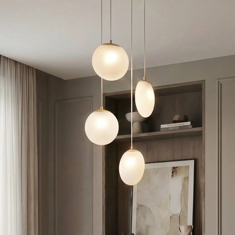 Lucande Lampada a Sospensione Lunelle, Ottone e Vetro, 4 Luci, Ø 40 cm