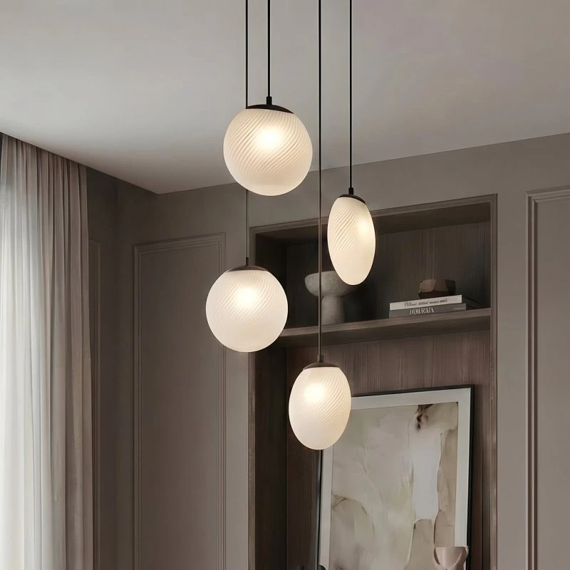 Lucande Lampada a Sospensione Lunelle, 4 Luci, Nero e Vetro, Ø 40 cm