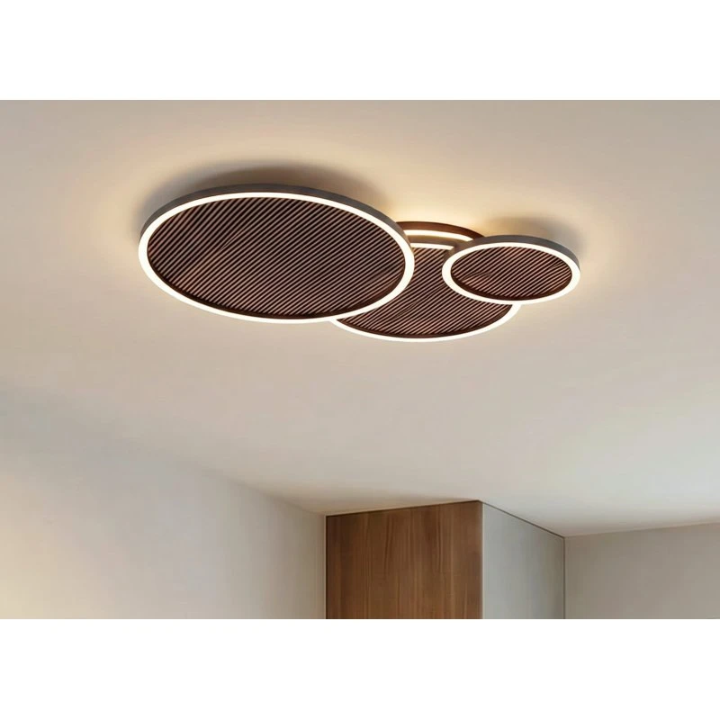Lucande Plafoniera LED Orven Nero/Legno 80 cm Dimmerabile