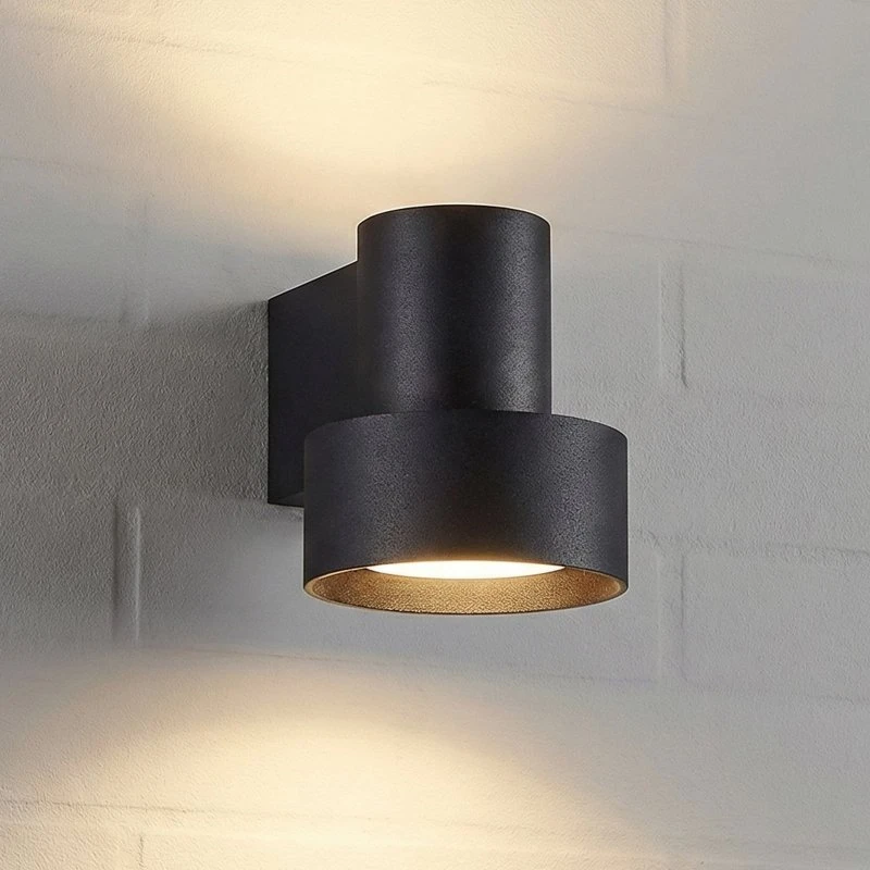Applique da esterni LED Lucande Elune, nero opaco, luce up/down