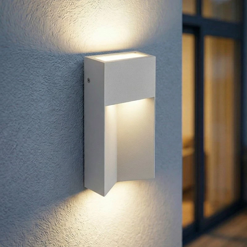 Applique da esterni LED Lucande Kaholo, CCT, Angolare, Grigio Chiaro