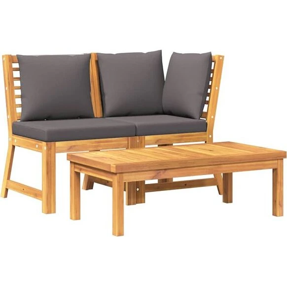 vidaXL Set Divani Giardino 3pz Acacia Massello Grigio Scuro