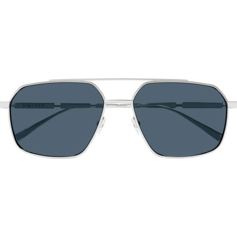 Alexander McQueen Occhiali da Sole Uomo AM0477S Argento Blu Pilot
