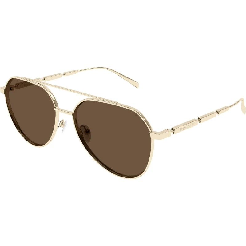Alexander McQueen AM0478S 002 Occhiali da Sole Aviator Oro e Marrone