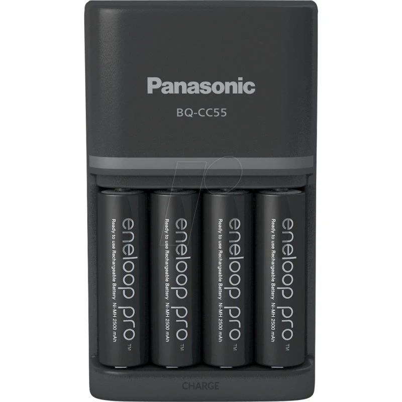 Panasonic BQ-CC55E Caricabatterie con 4 Batterie AA Eneloop Pro 2500 mAh Nero