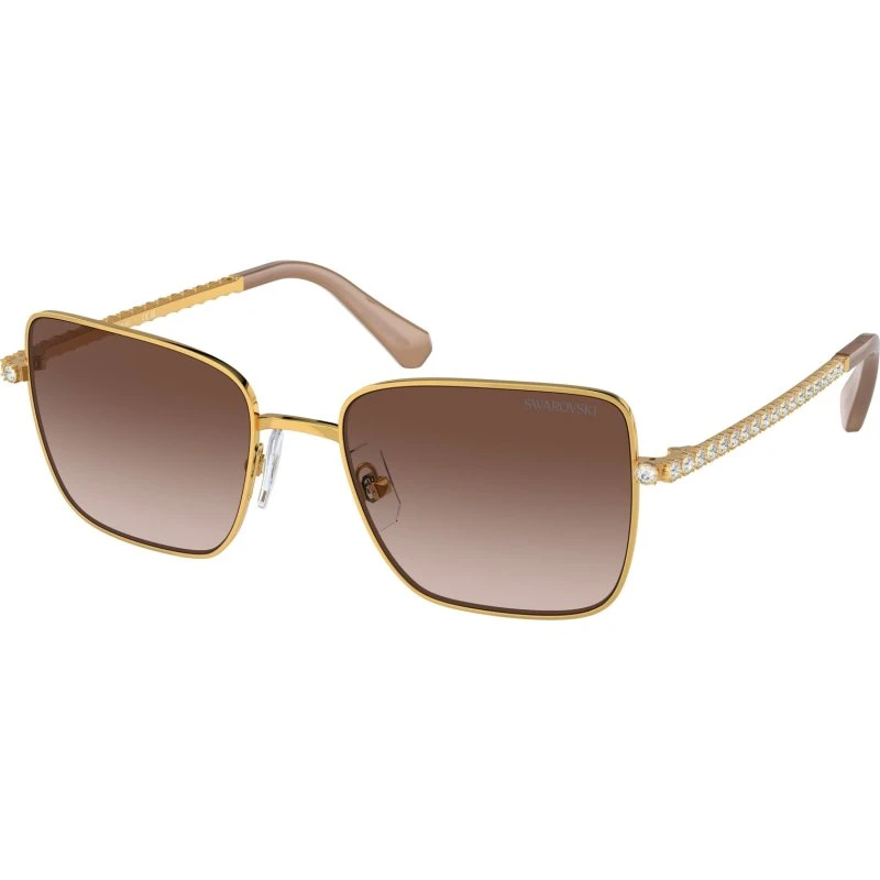 Swarovski SK7015 Occhiali da Sole Rotondi in Metallo Giallo e Marrone