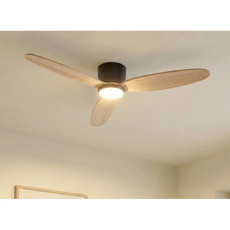 Ventilatore da soffitto LED Lucande Lignia Nero/Legno 132 cm