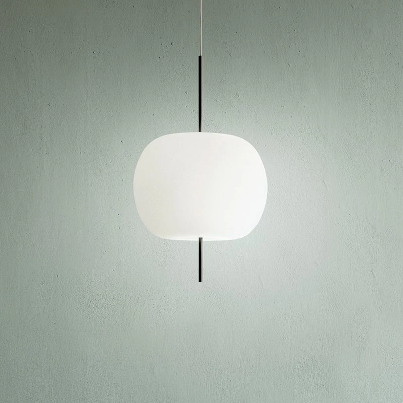 Lampada a sospensione Kushi kdln in vetro soffiato, Nero/Bianco