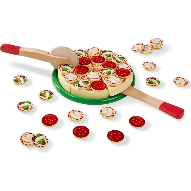 Pizza Party US - Set Gioco Pizza in Legno con 54 Condimenti