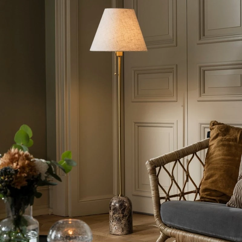 Globen Lighting Piantana Gino, Base in Marmo e Paralume Beige, 145 cm