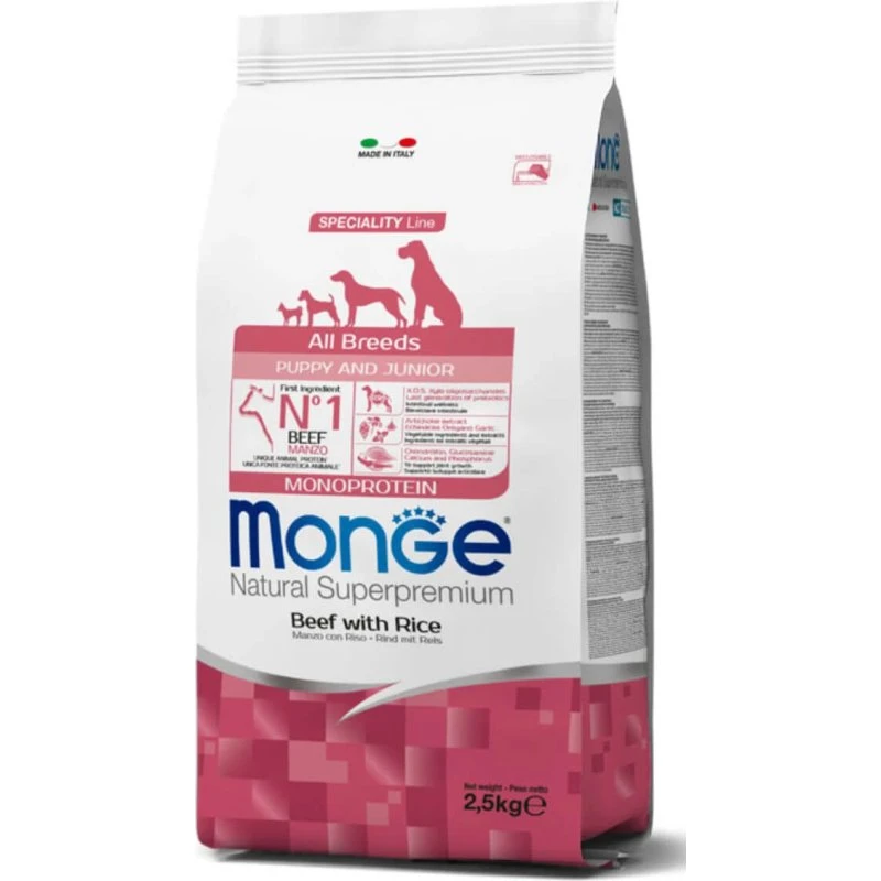 Monge Natural Superpremium Manzo e Riso per Cuccioli, 2,5 kg