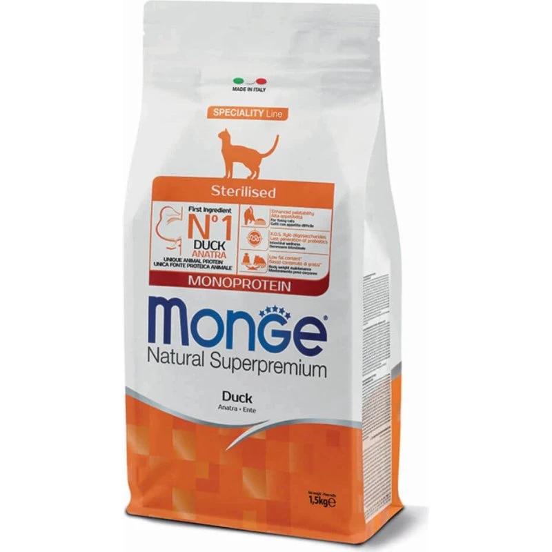 Monge Natural Superpremium Monoprotein Anatra Gatti Sterilizzati 1,5 Kg