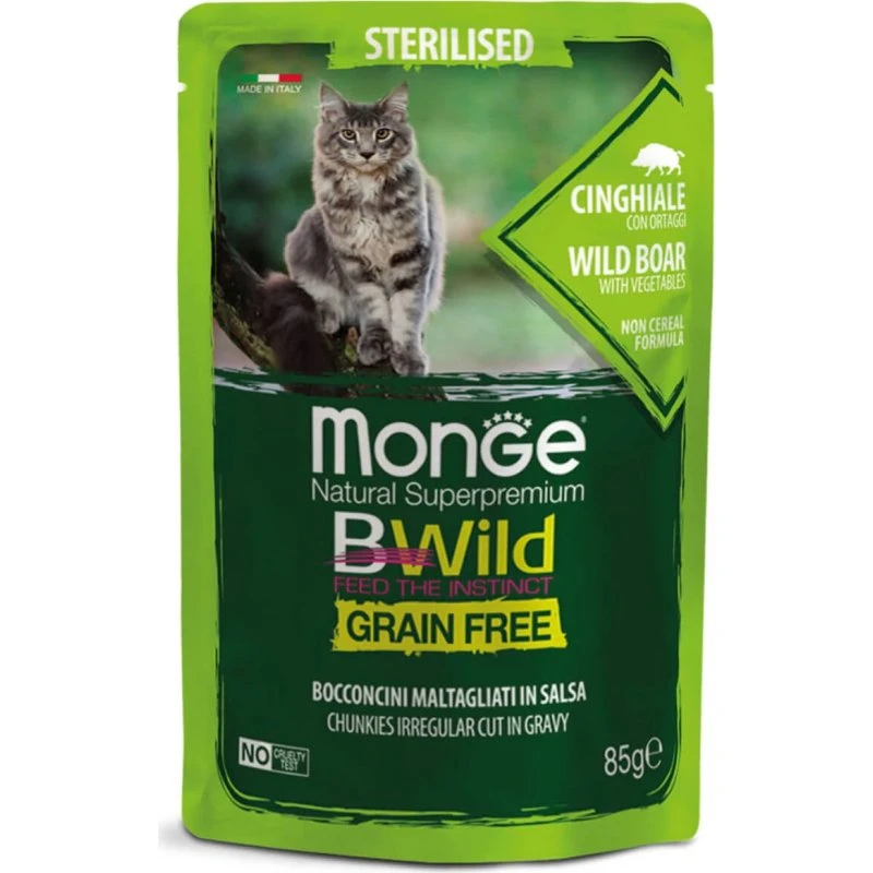 Monge BWild Cinghiale e Verdure Cibo Umido per Gatti Sterilizzati 85g