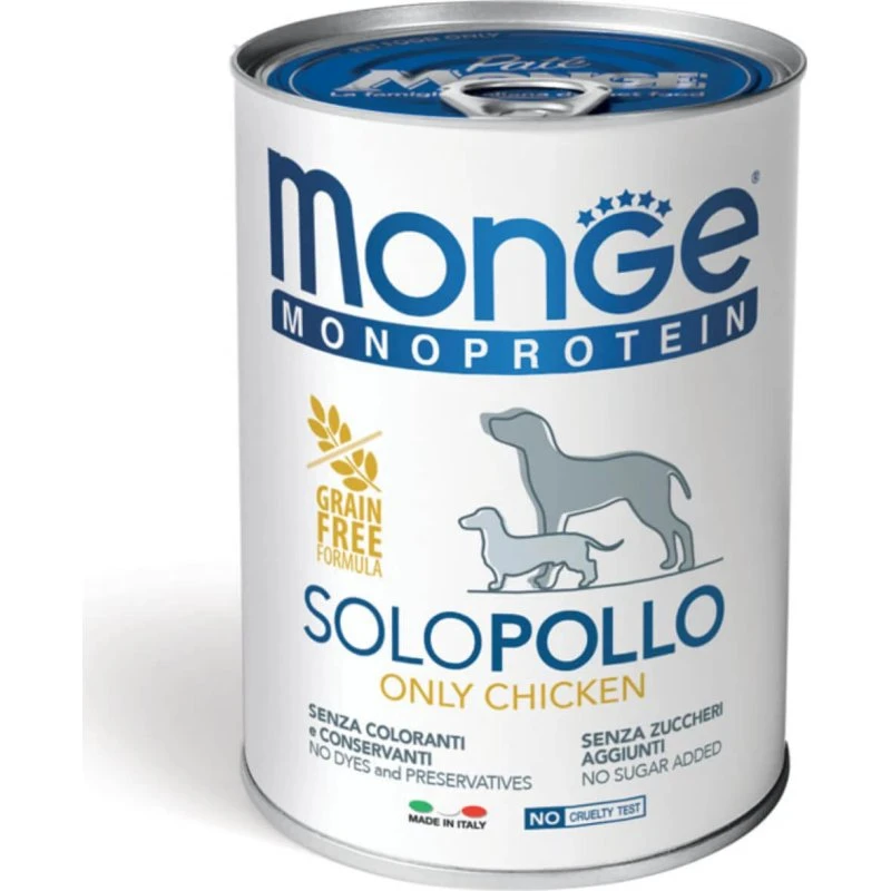 Monge Monoprotein Solo Pollo Cibo Umido per Cani Adulti 400g