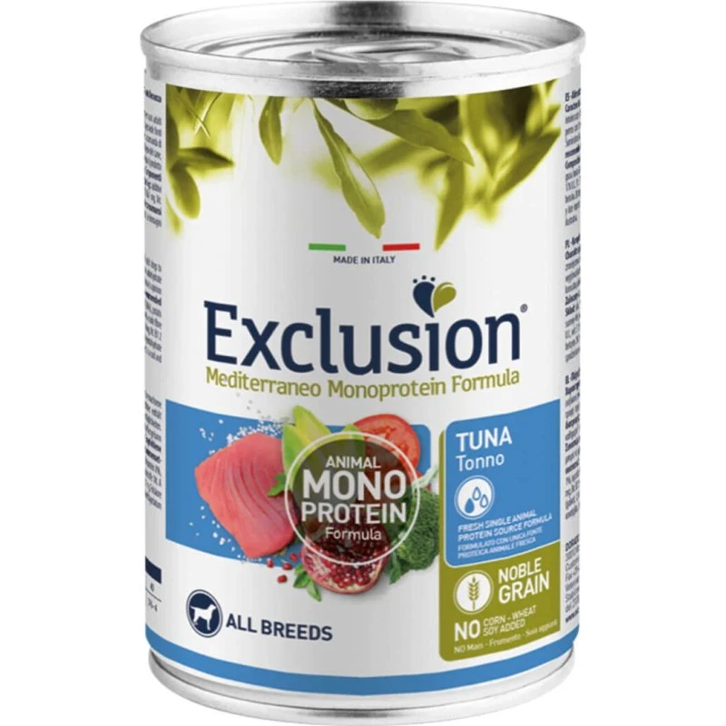 Exclusion Mediterraneo Monoproteico Tonno Cibo Umido per Cani 400g
