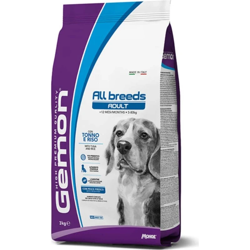 Gemon All Breeds Tonno e Riso Cibo Secco per Cani Adulti, 3kg