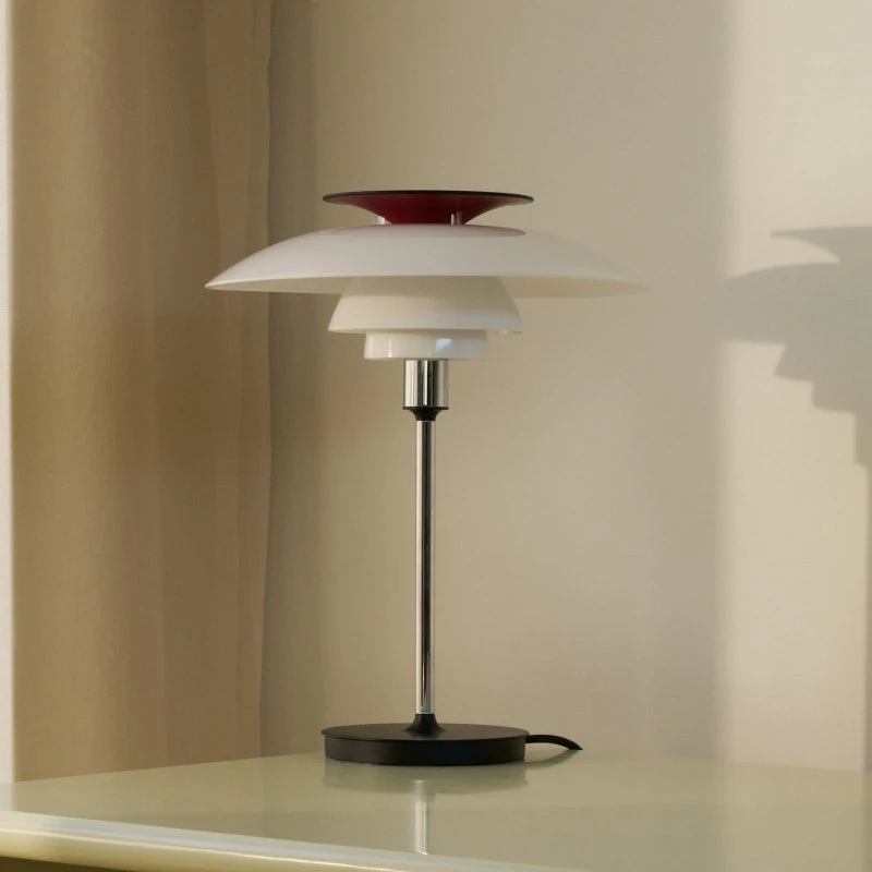 Louis Poulsen Lampada da tavolo PH 80, Bianco/Rosso/Cromo
