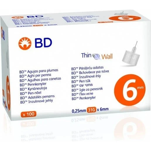 BD Aghi per Insulina a Parete Sottile 31G x 6mm - 100 pz