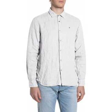 Replay Camicia in Lino Bianca Uomo M4159.000.81388B