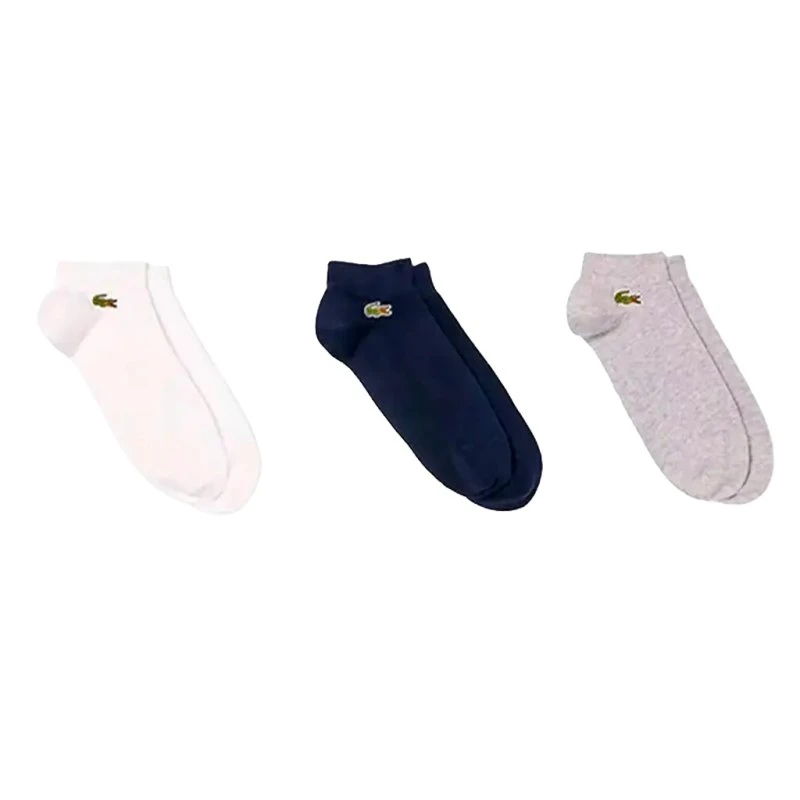 Lacoste Calzini Corti in Cotone - Set da 3 (Blu, Grigio, Bianco)