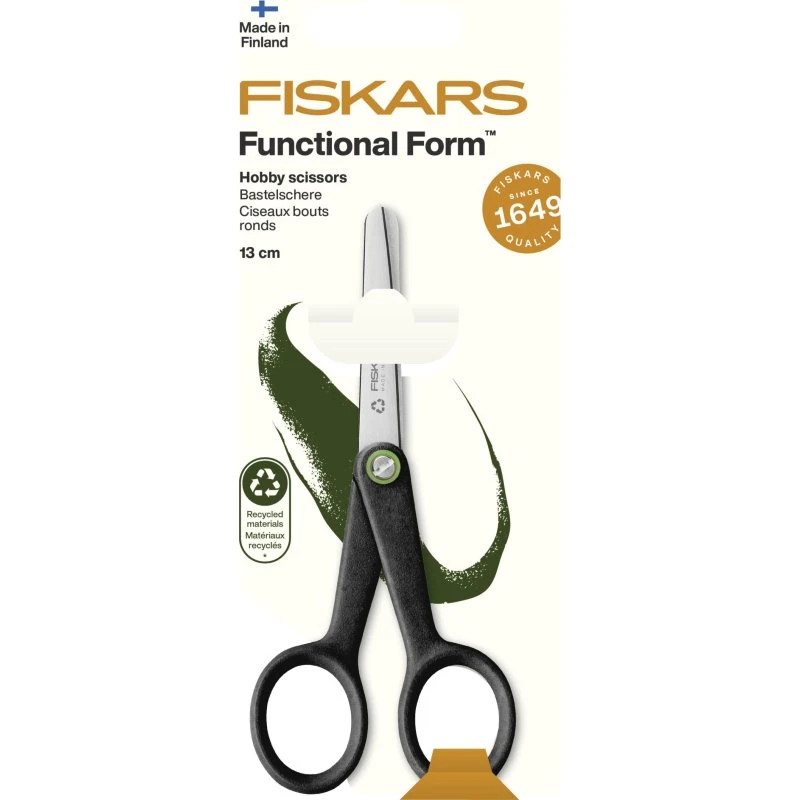 Fiskars Forbici a punta tonda ReNew 13 cm - Nero