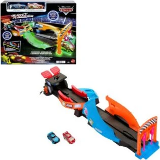 Disney Pixar Cars Pista Nght Racer Fluo con Saetta McQueen e Jackson Storm
