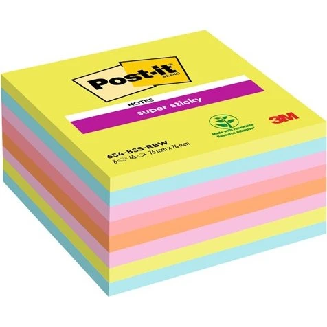 Post-it® Super-Sticky Notes 76x76 mm Arcobaleno - 8 Blocchetti