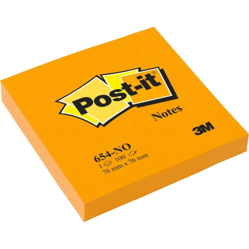 3M Post-it 654NOR, 76x76 mm, arancione, 100 fogli