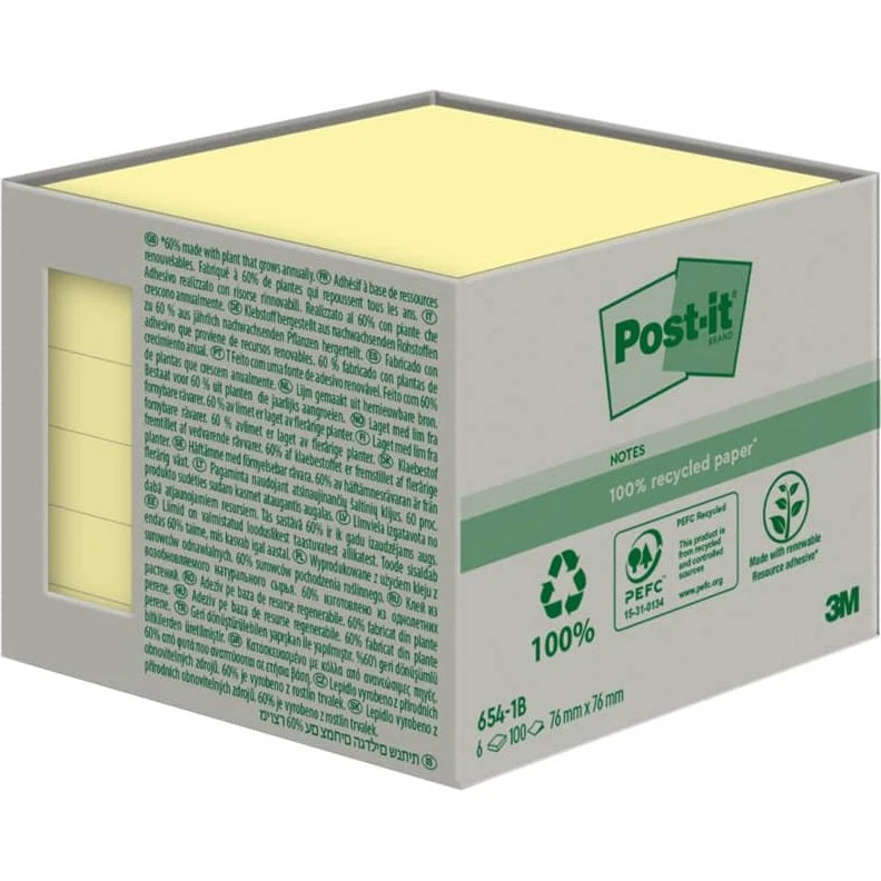 Post-it® Notes Riciclati Giallo Canary™ 76x76 mm - 6 blocchetti