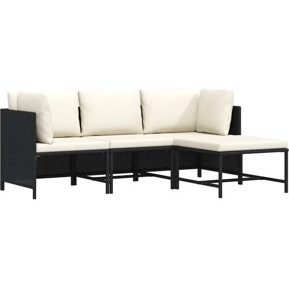 vidaXL Set Divani Giardino 4 pz Polyrattan Nero