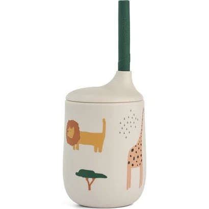 Liewood Ellis Tazza con Cannuccia e Coperchio - Safari/Sandy Mix