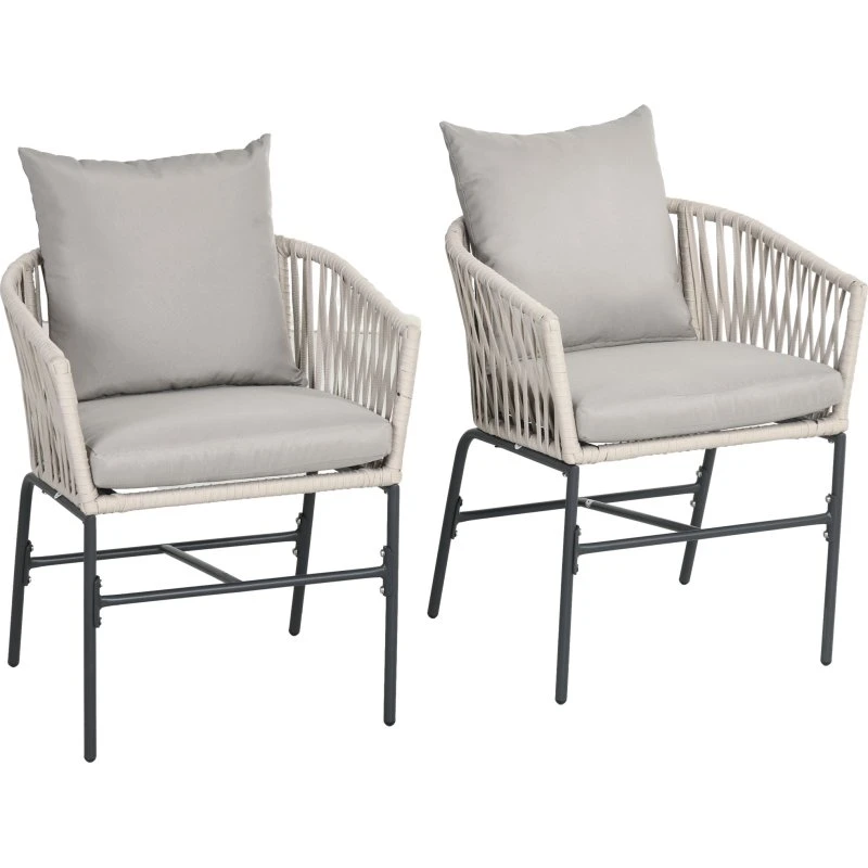 Outsunny Set 2 Sedie Boho in Corda Grigio