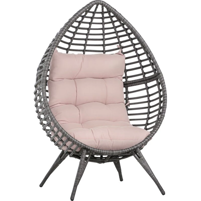 Outsunny Poltrona da Esterno in Rattan a Goccia Grigio e Beige