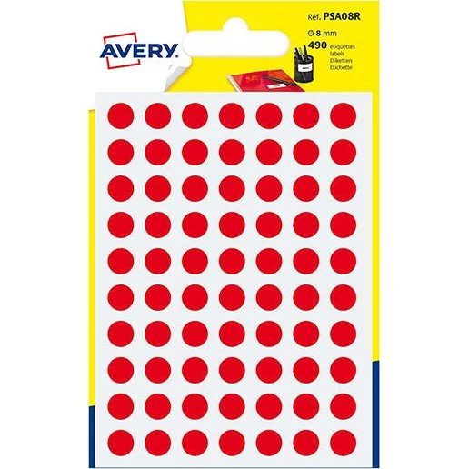 Avery Etichette Rotonde Rosse 8mm 490pz