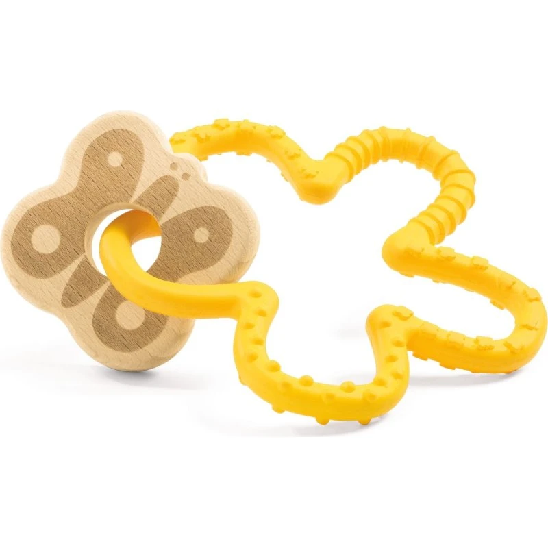 BabyStretchi - Anello Dentizione Silicone con Farfalla Legno Bianco
