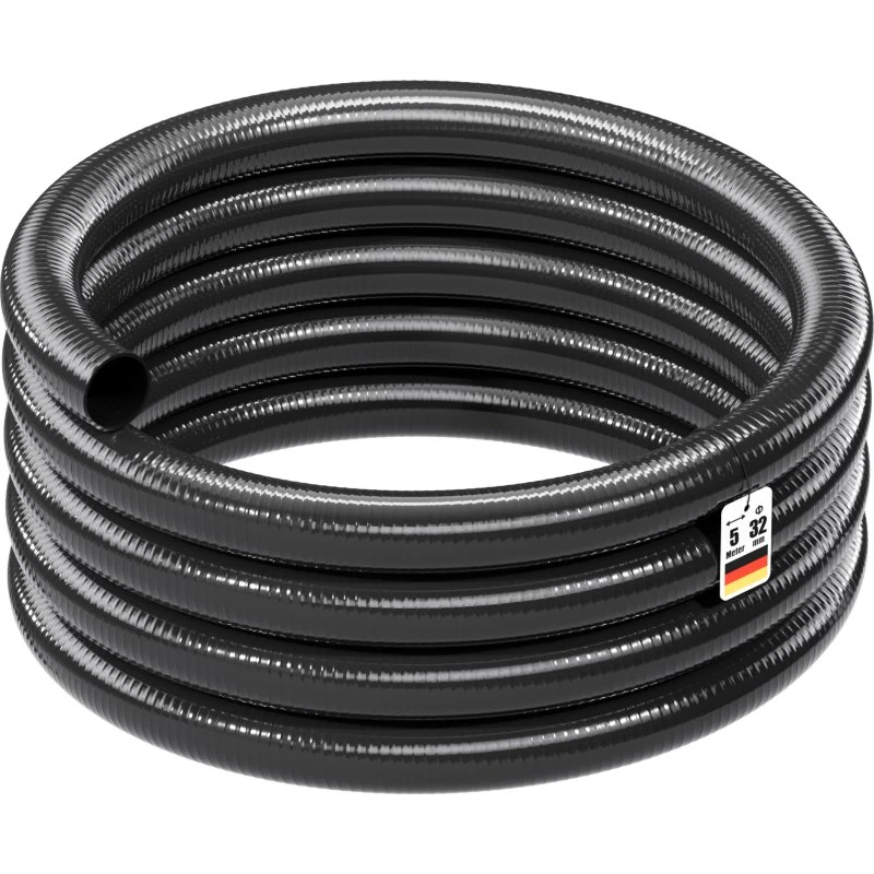 Wiltec Tubo Spiralato PVC D32mm Nero 5m per Pompe Laghetto
