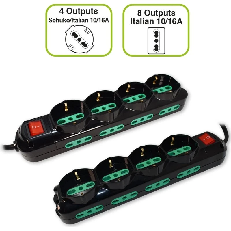 Tecnoware Power Cleaner 12 - Presa Multipla 4 Schuko 8 Italia 10/16A Nera